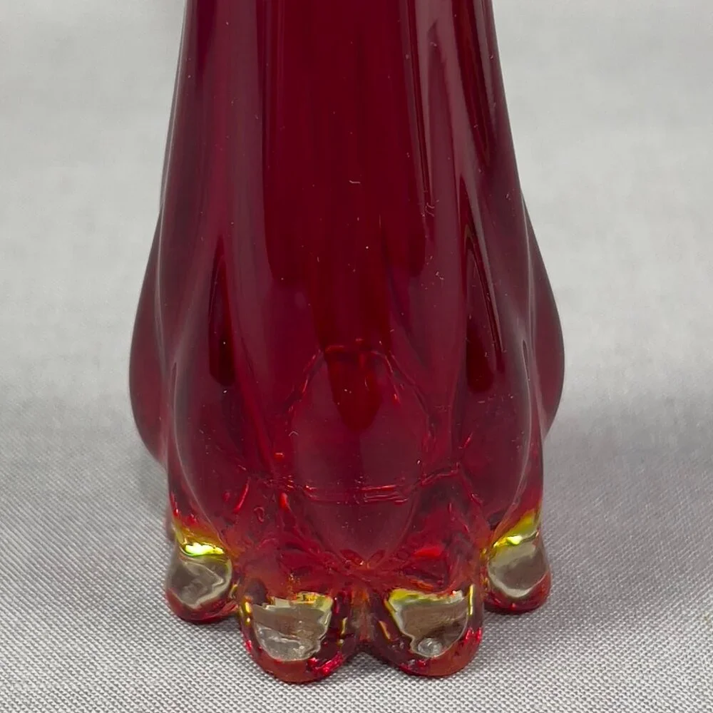 Vtg Fostoria 1229 Ruby Red Heirloom Art Clear Glass Bud 6" Vase 60s Glows - Picture 15 of 16